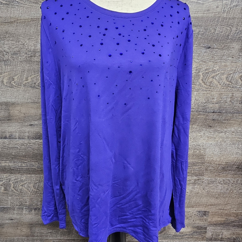 NWT INC Blue Long Sleeve Top with Sequin Detail G